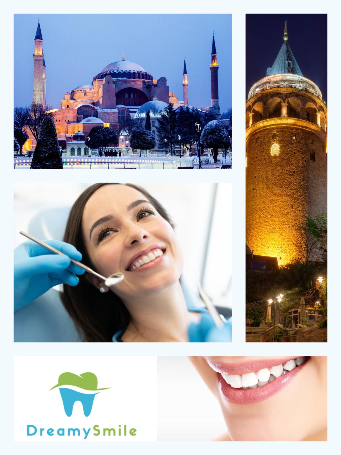 Istanbul landmarks and dental care collage